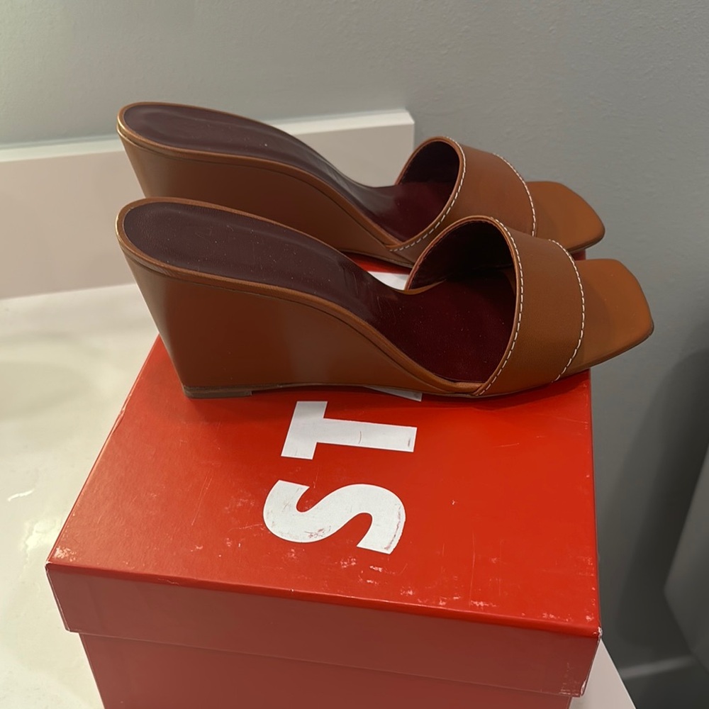 Staud Brown Wedge Sandals
